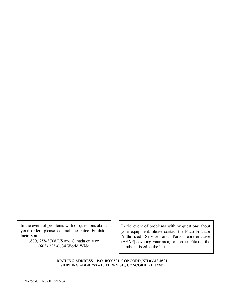 Pitco Frialator E500D User Manual | Page 20 / 20