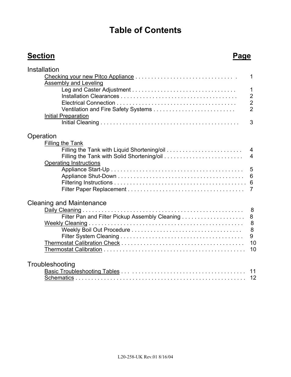 Pitco Frialator E500D User Manual | Page 3 / 20