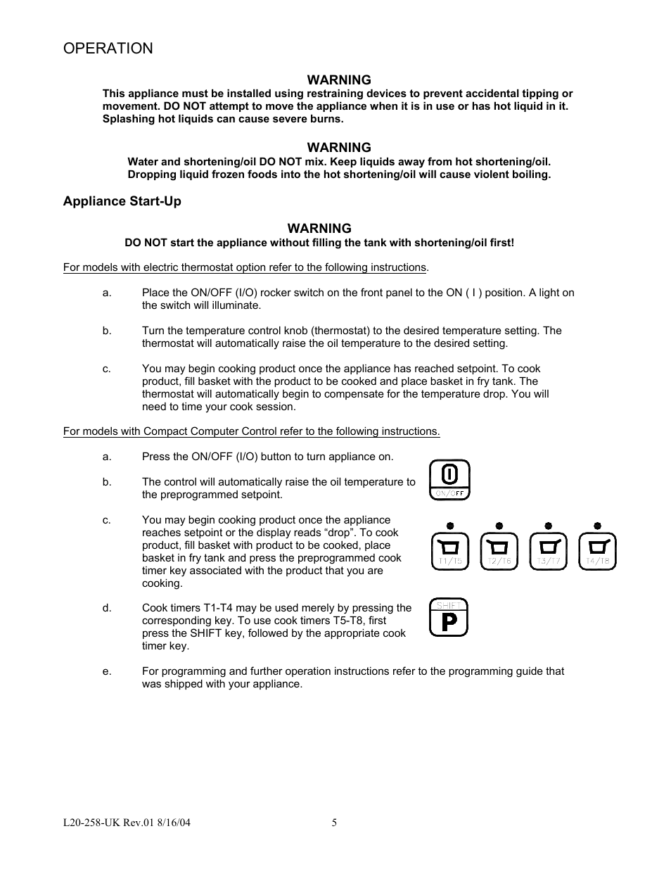 Operation | Pitco Frialator E500D User Manual | Page 8 / 20