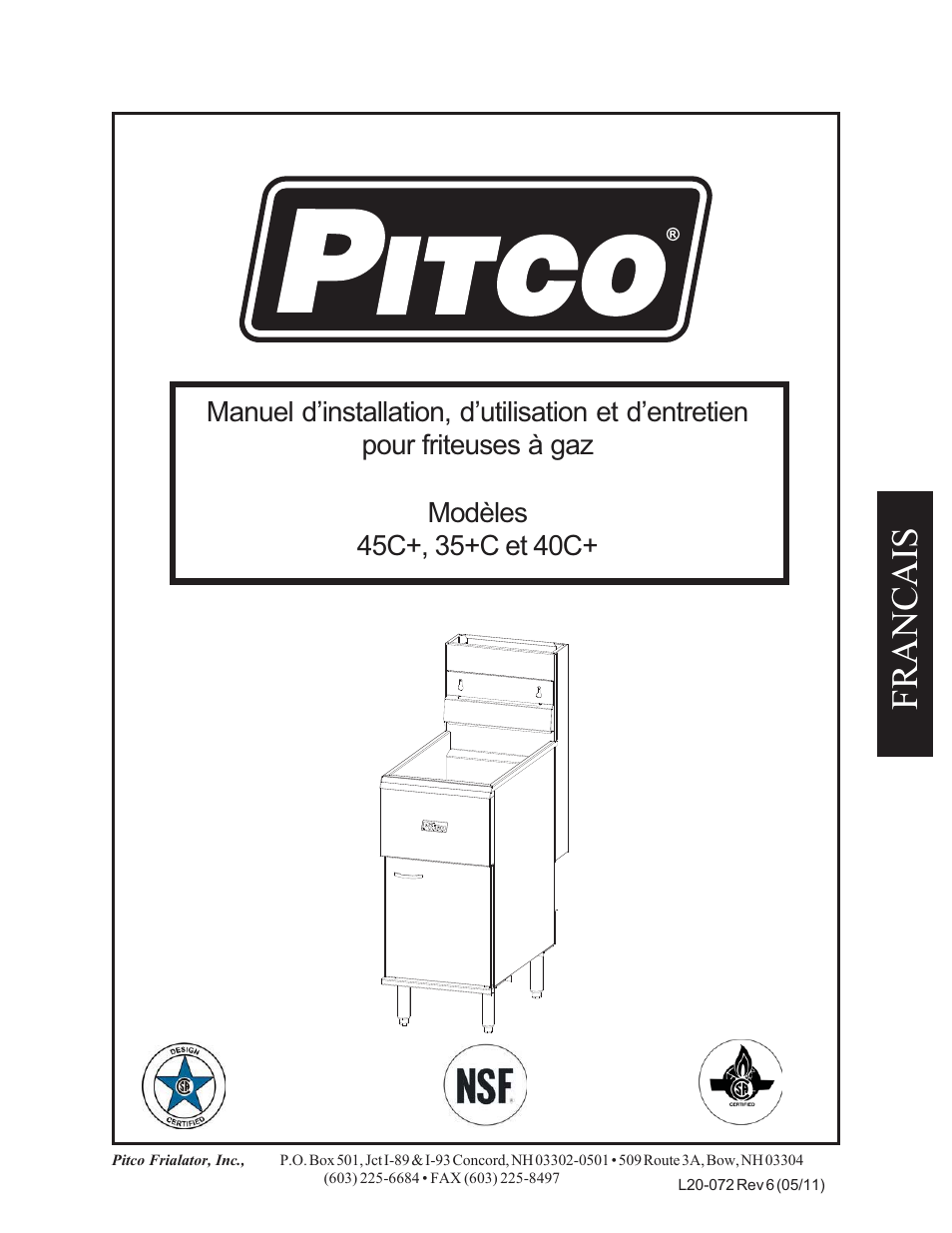 Francais | Pitco Frialator Gas Fryer 65 User Manual | Page 29 / 41