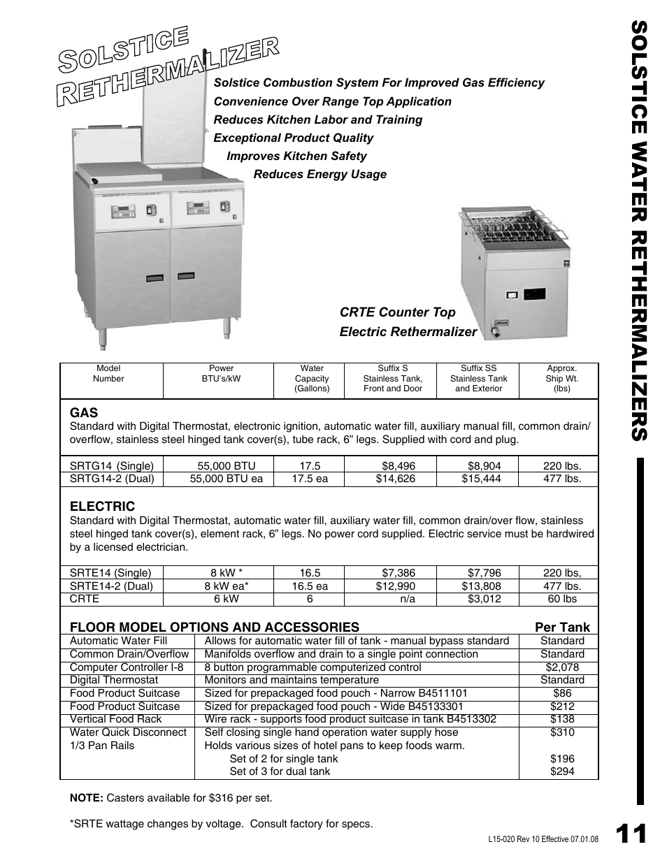 Solstice rethermalizer, Solstice wa ter rethermalizers | Pitco Frialator SG14DI User Manual | Page 13 / 23