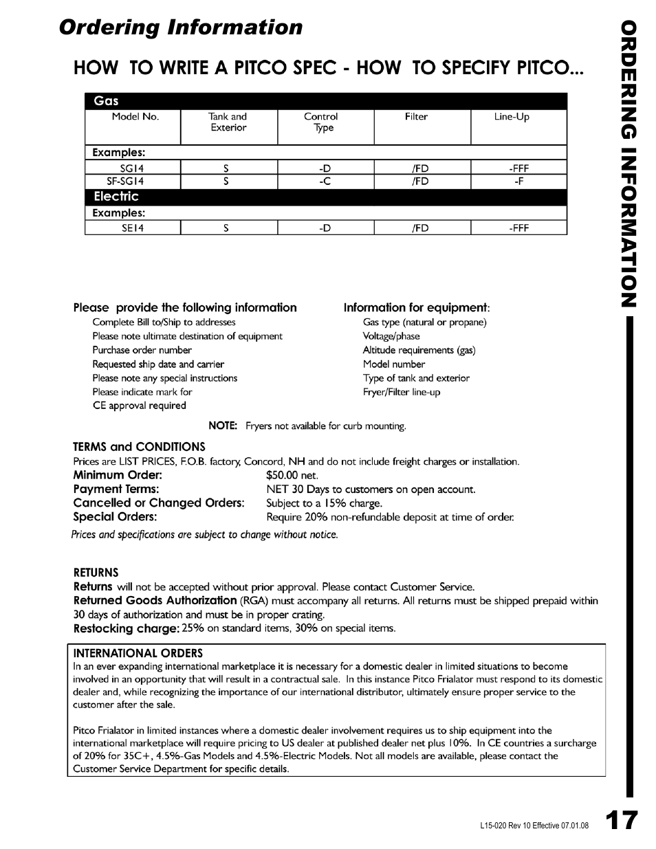 How to order pitco | Pitco Frialator SG14DI User Manual | Page 19 / 23