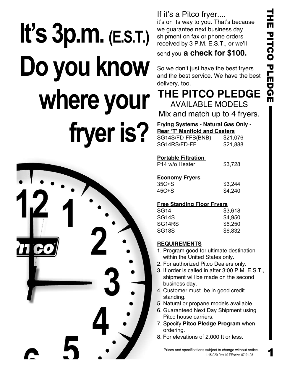 Pitco pledge, It’s 3p.m, Do you know where your fryer is | E.s.t.), The pitco pledge, The pit co pledge | Pitco Frialator SG14DI User Manual | Page 3 / 23