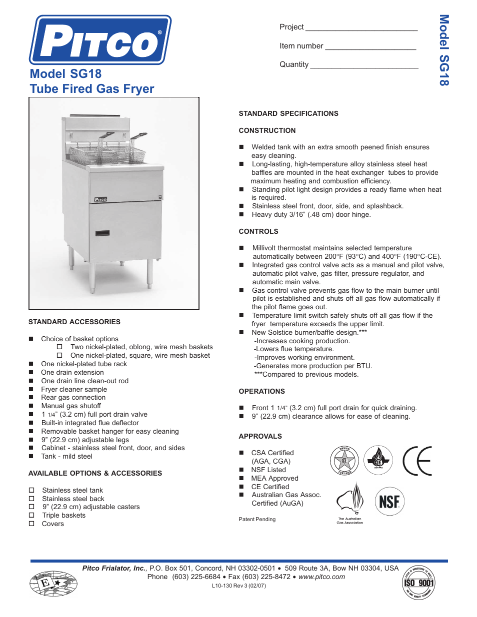 Pitco Frialator SG18 User Manual | 2 pages