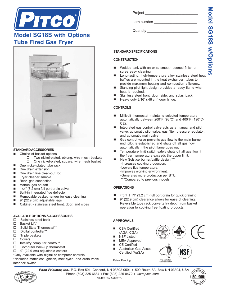 Pitco Frialator SG18S User Manual | 2 pages