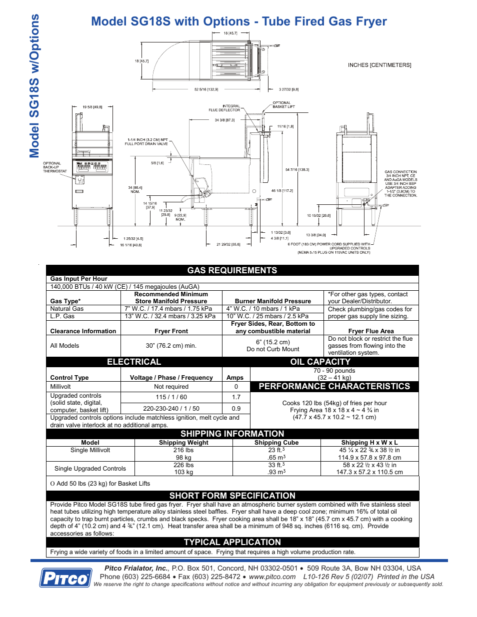 Model sg18s with options - tube fired gas fryer | Pitco Frialator SG18S User Manual | Page 2 / 2
