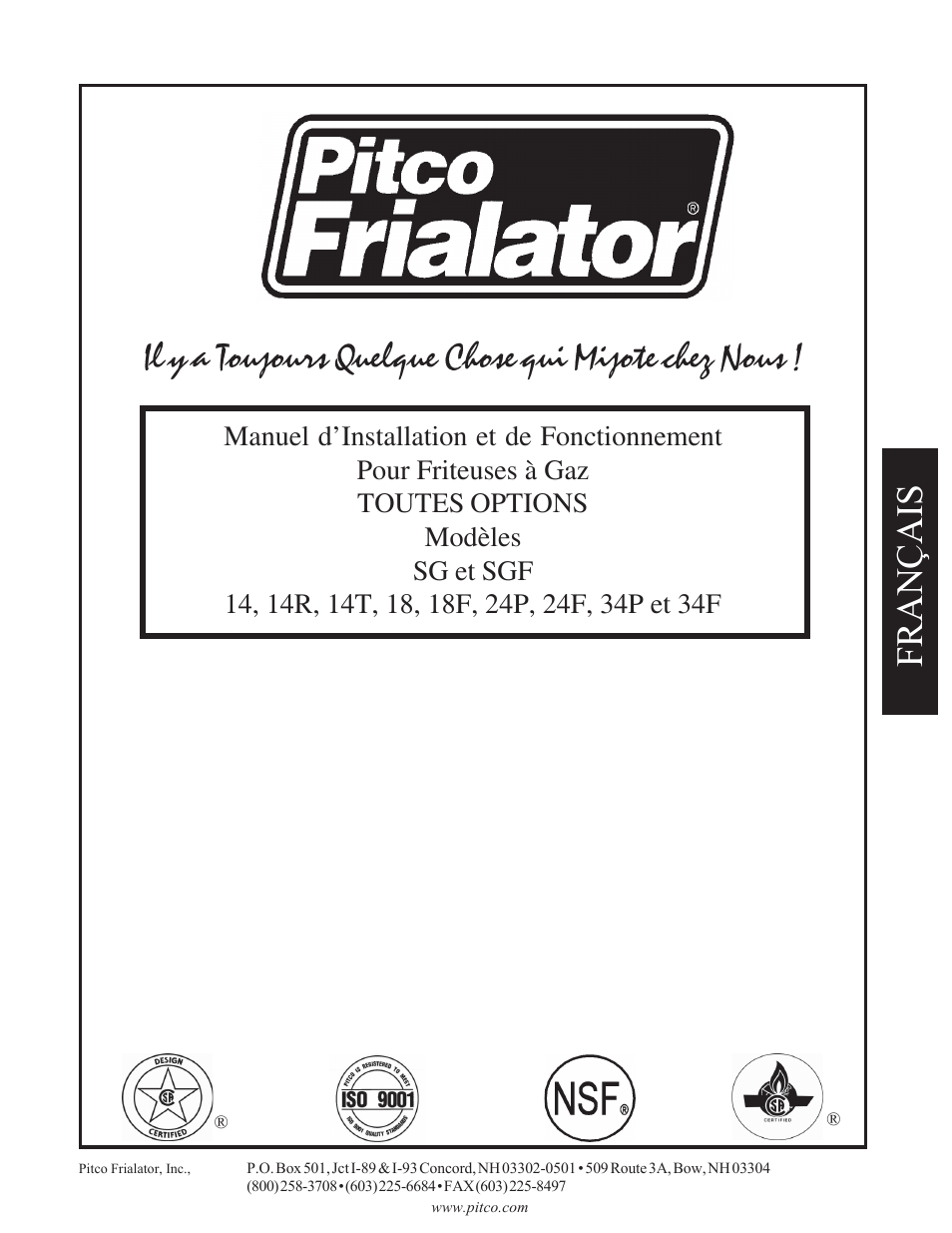 Il y a toujours quelque chose qui mijote chez nous, Fran çais | Pitco Frialator SG User Manual | Page 17 / 48