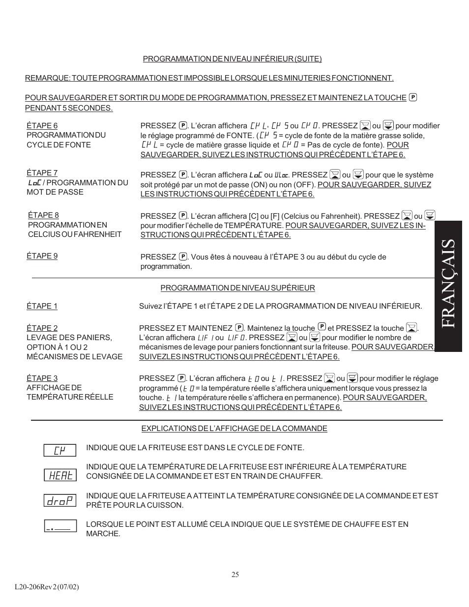 Fran çais | Pitco Frialator SG User Manual | Page 25 / 48