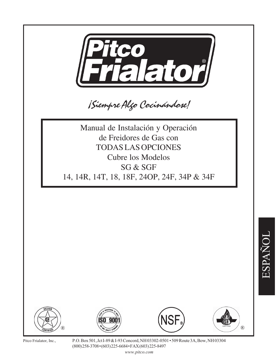 Siempre algo cocinándose, Esp añol | Pitco Frialator SG User Manual | Page 33 / 48