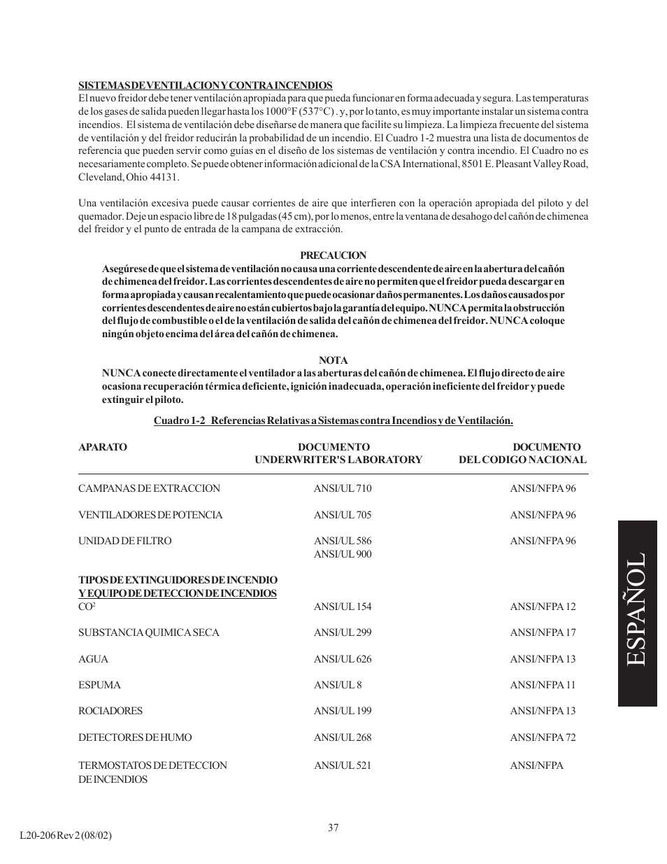 Esp añol | Pitco Frialator SG User Manual | Page 37 / 48