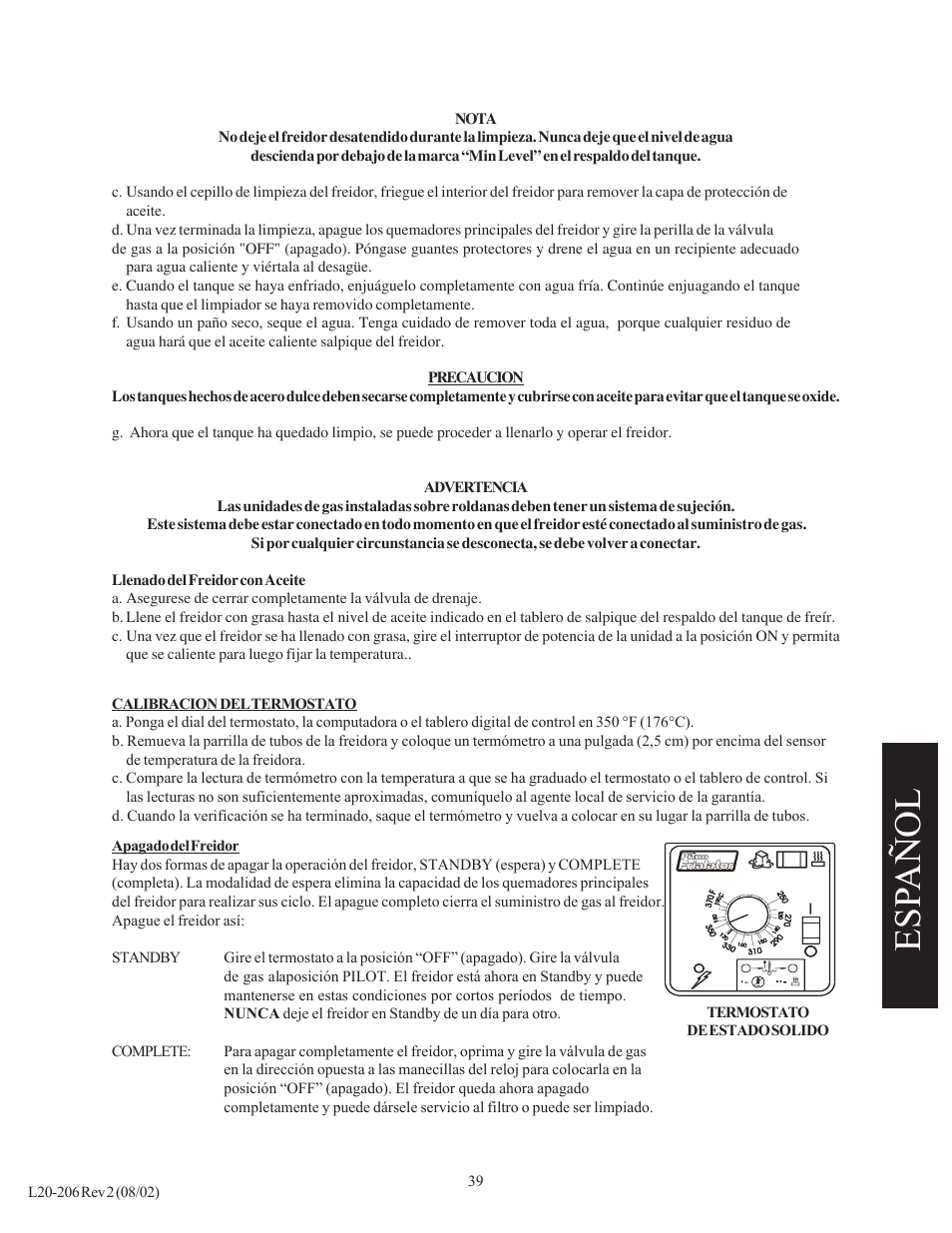 Esp añol | Pitco Frialator SG User Manual | Page 39 / 48