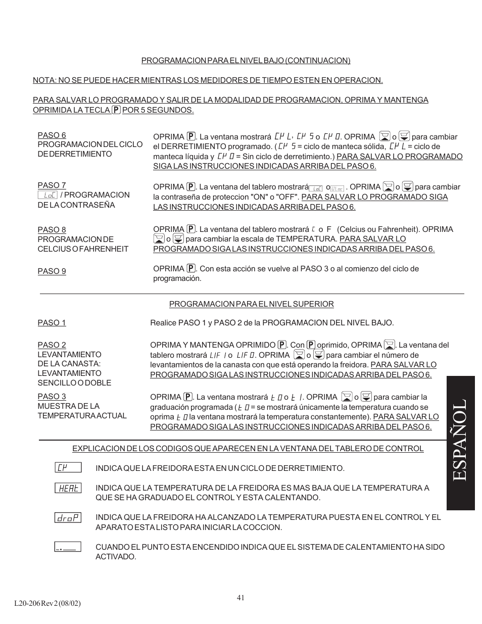 Esp añol | Pitco Frialator SG User Manual | Page 41 / 48
