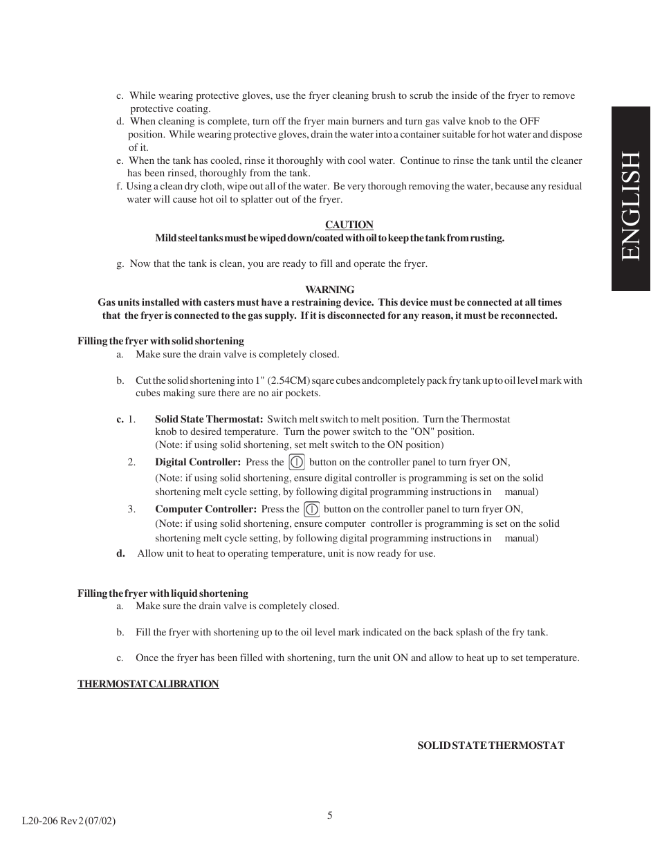 English | Pitco Frialator SG User Manual | Page 7 / 48