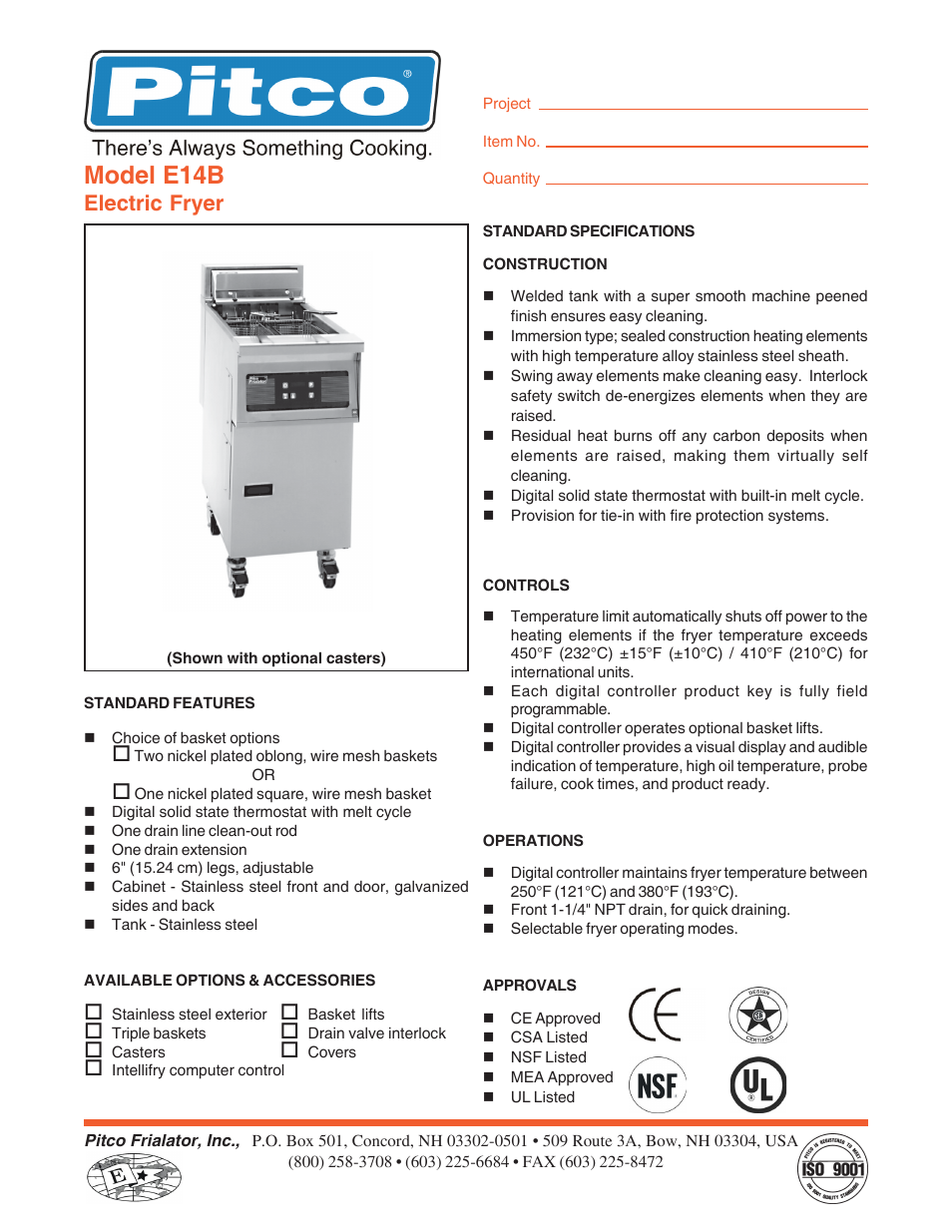 Pitco Frialator E14B User Manual | 2 pages