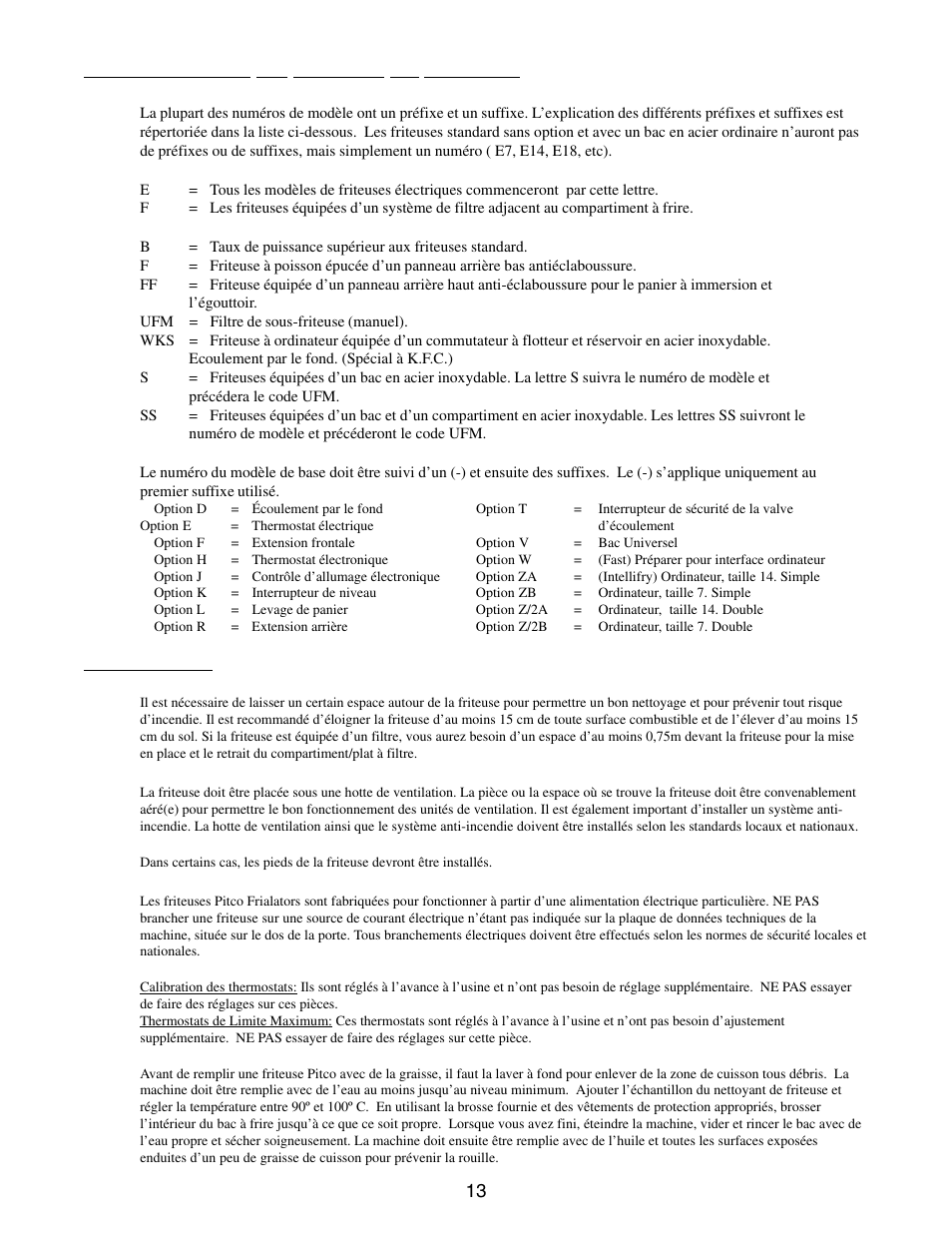 Identification du numéro de modèle, Installation | Pitco Frialator E7 User Manual | Page 16 / 71