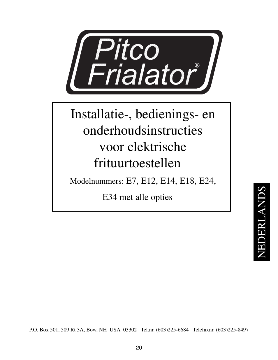 Nederlands | Pitco Frialator E7 User Manual | Page 23 / 71