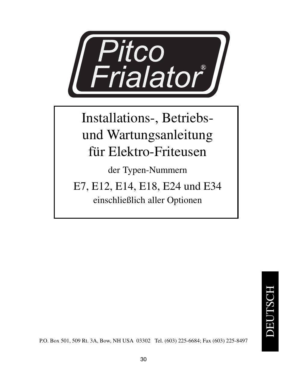 Deutsch | Pitco Frialator E7 User Manual | Page 33 / 71