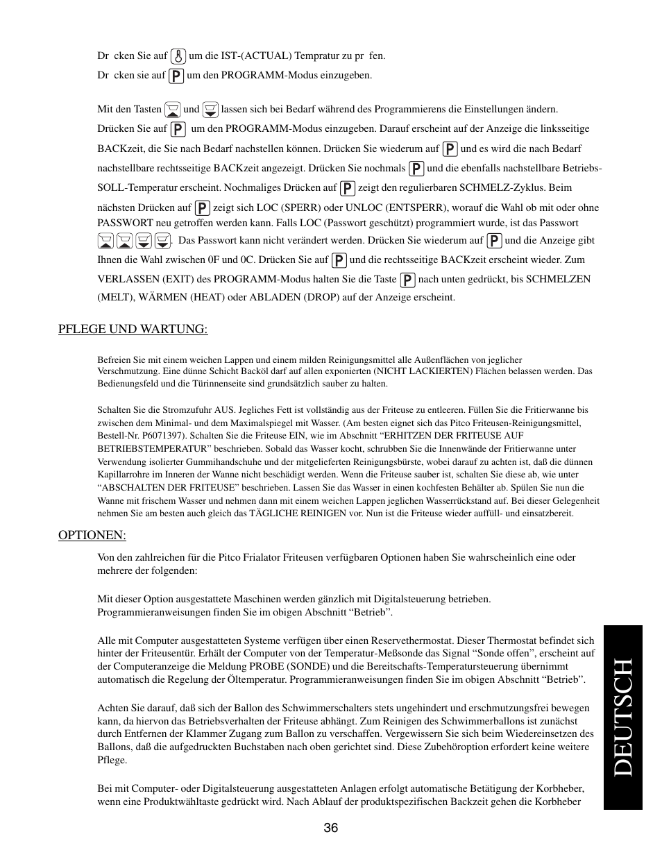 Deutsch | Pitco Frialator E7 User Manual | Page 39 / 71