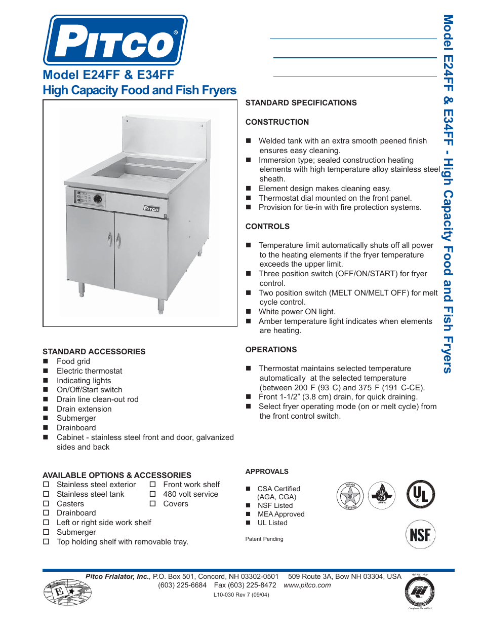 Pitco Frialator E34FF User Manual | 2 pages