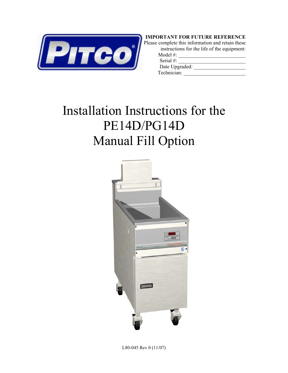 Pitco Frialator PG14D User Manual | 12 pages