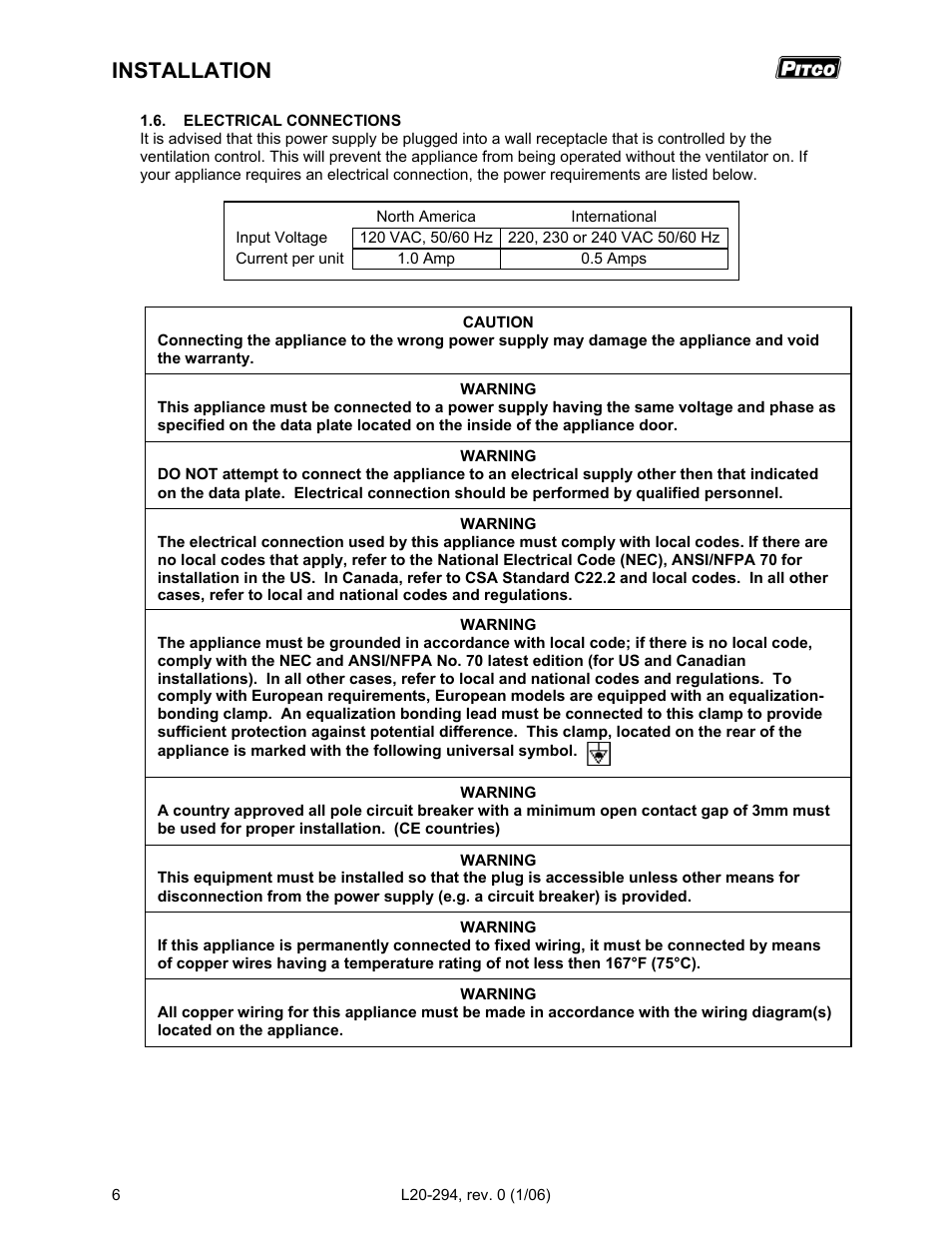 Installation | Pitco Frialator RS14D User Manual | Page 10 / 28