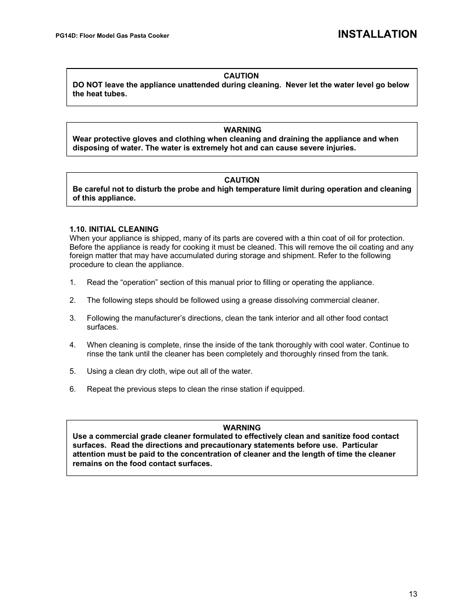 Installation | Pitco Frialator RS14D User Manual | Page 17 / 28