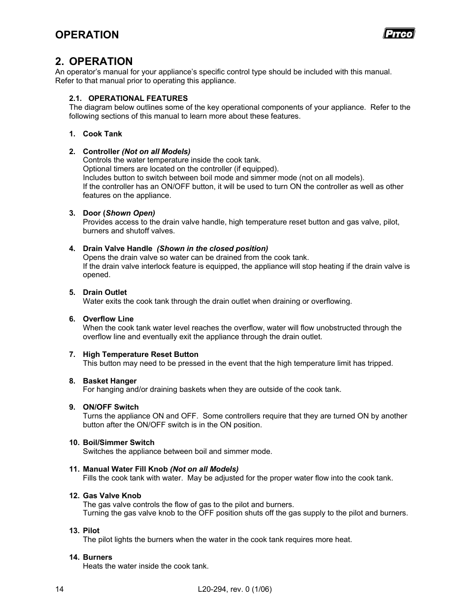Operation | Pitco Frialator RS14D User Manual | Page 18 / 28