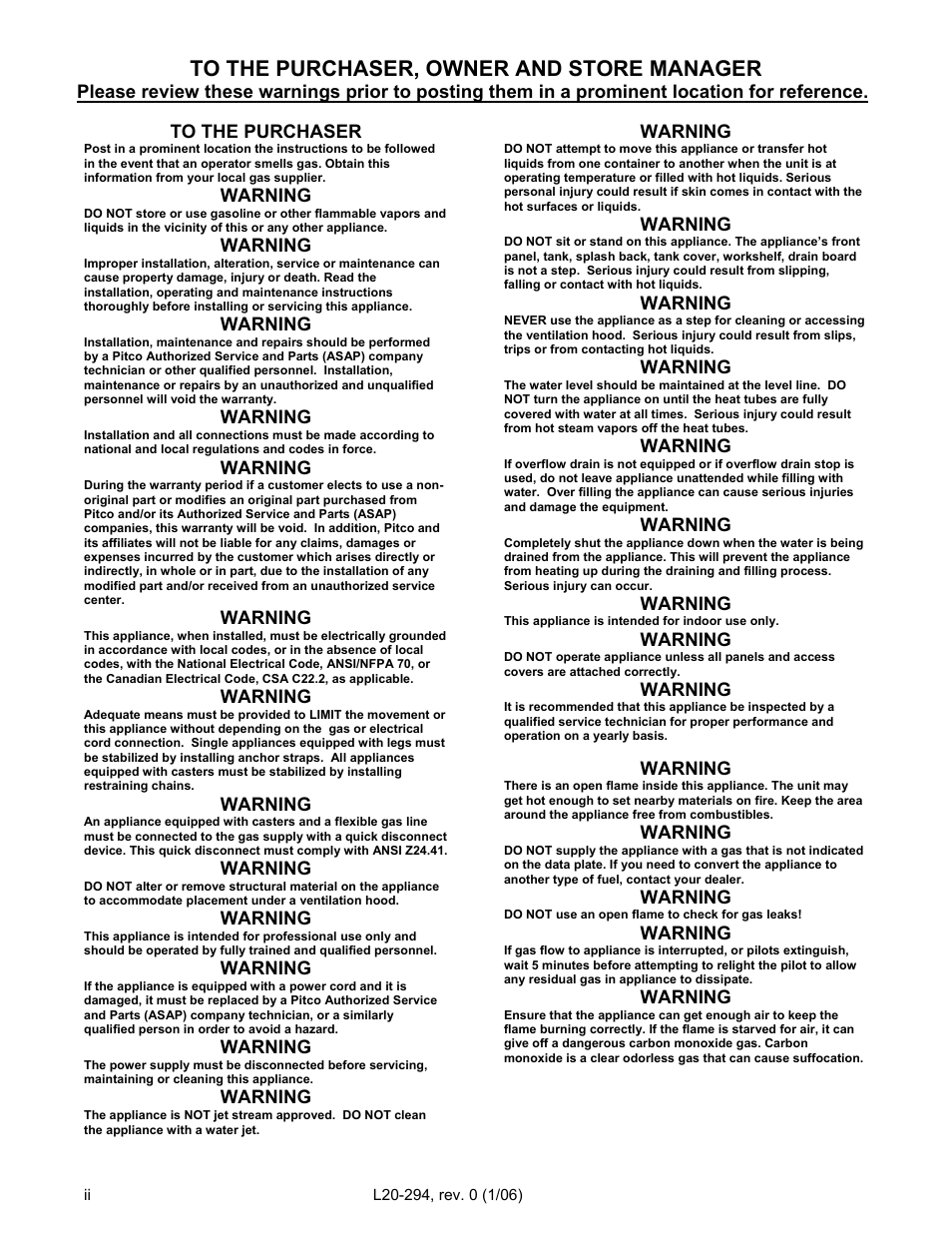 Pitco Frialator RS14D User Manual | Page 2 / 28