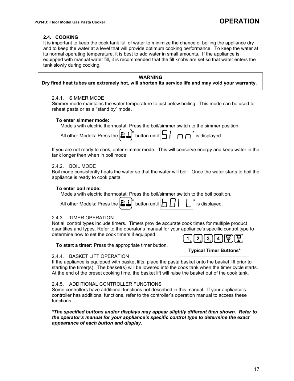 Operation | Pitco Frialator RS14D User Manual | Page 21 / 28