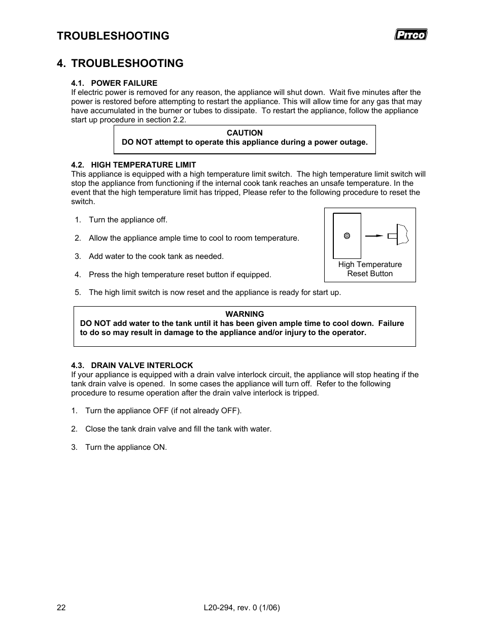 Troubleshooting | Pitco Frialator RS14D User Manual | Page 26 / 28