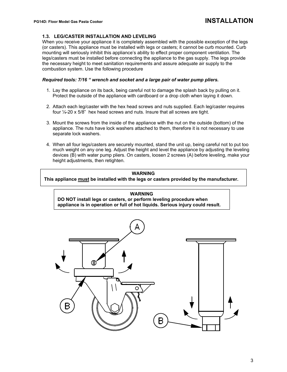 Installation | Pitco Frialator RS14D User Manual | Page 7 / 28