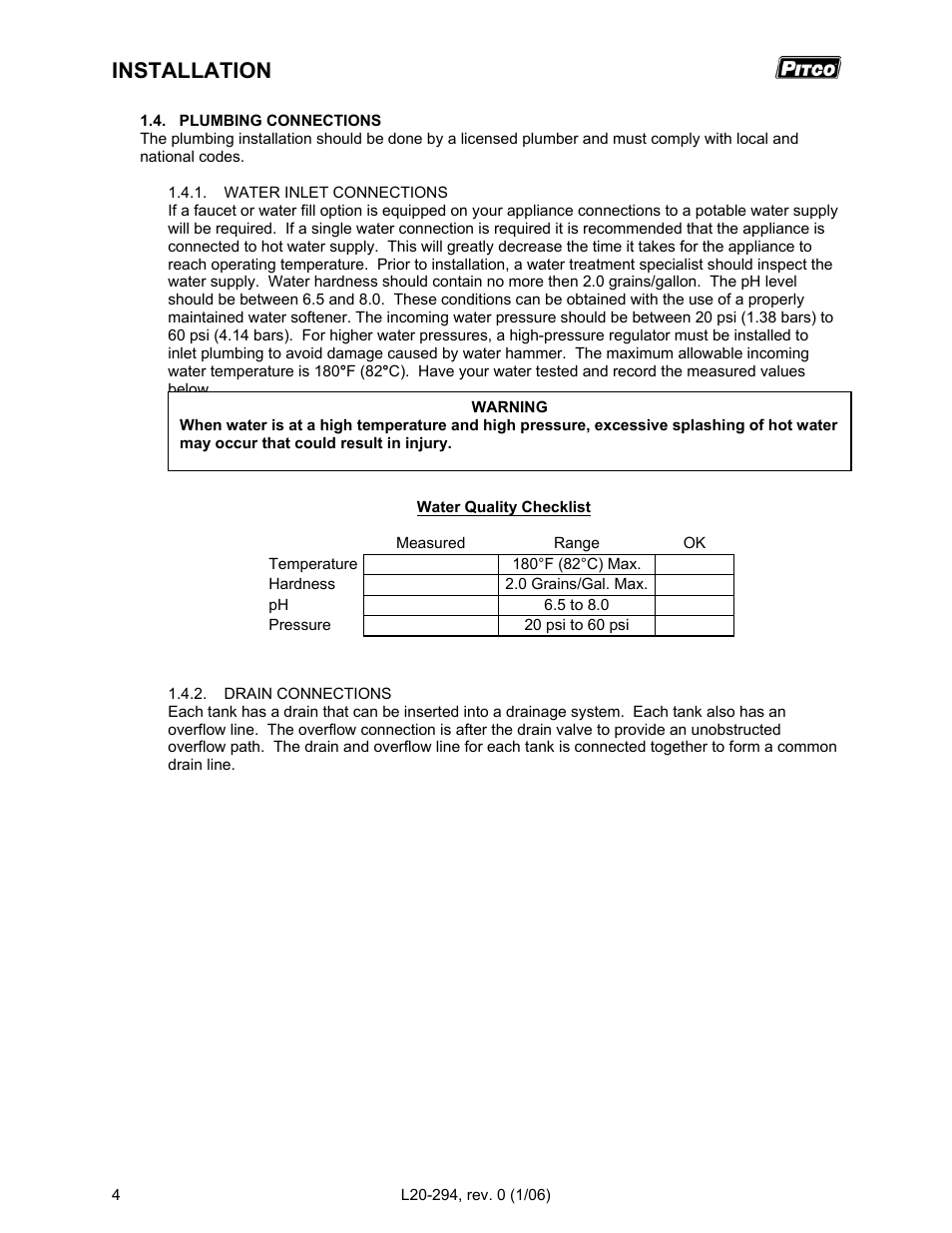 Installation | Pitco Frialator RS14D User Manual | Page 8 / 28