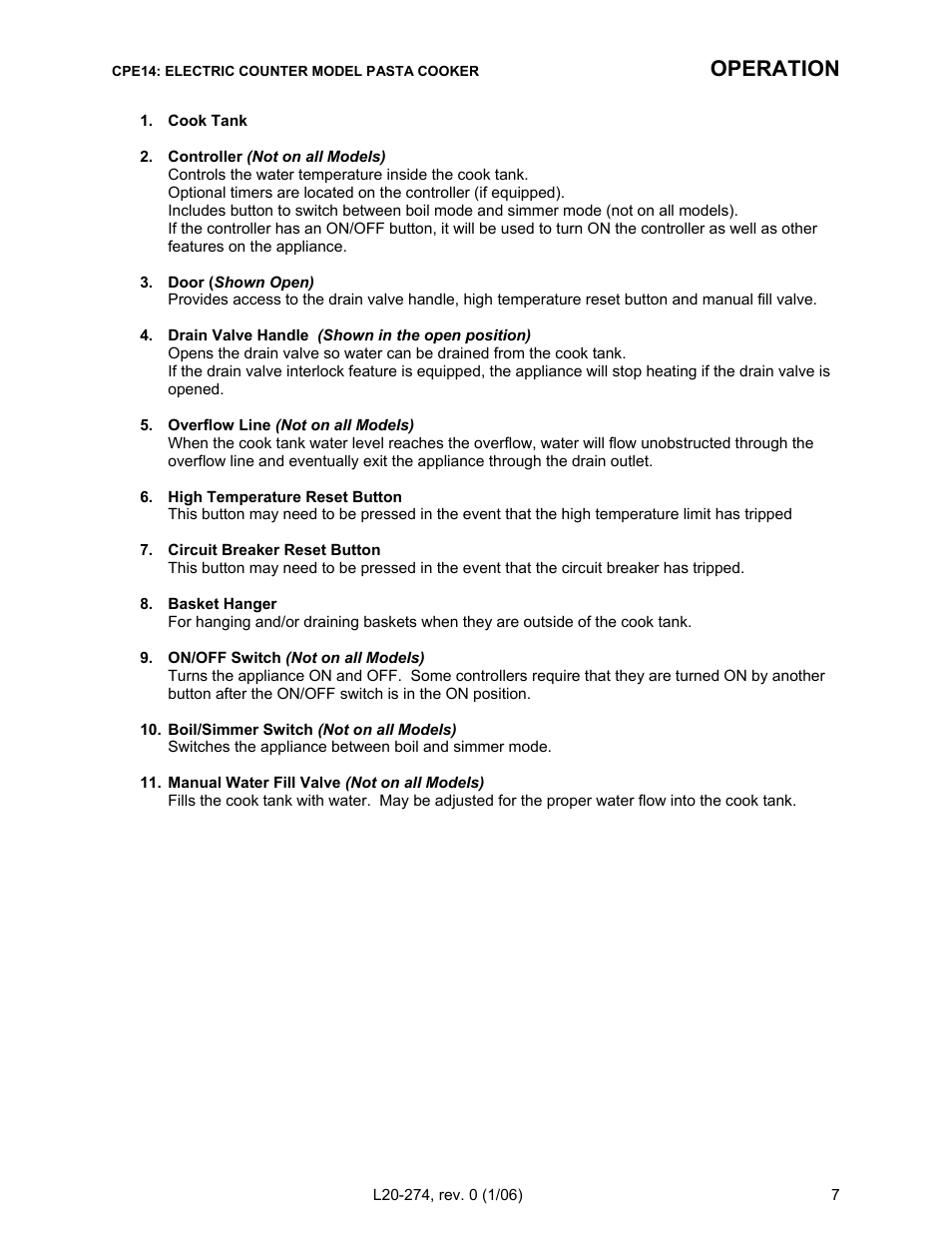 Operation | Pitco Frialator RSCPE14 User Manual | Page 11 / 20