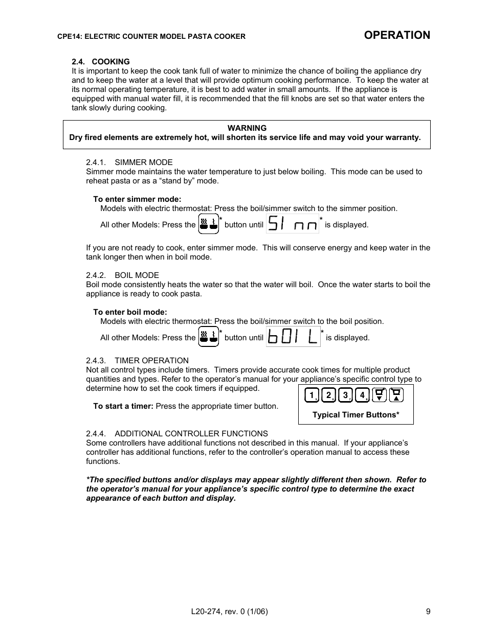 Operation | Pitco Frialator RSCPE14 User Manual | Page 13 / 20