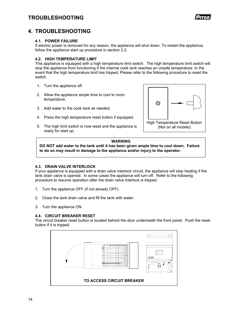 Troubleshooting | Pitco Frialator RSCPE14 User Manual | Page 18 / 20