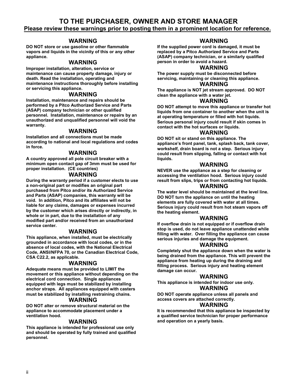 Pitco Frialator RSCPE14 User Manual | Page 2 / 20