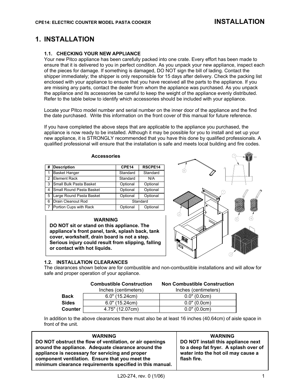 Installation | Pitco Frialator RSCPE14 User Manual | Page 5 / 20