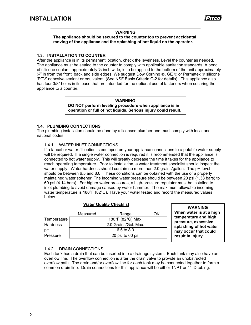 Installation | Pitco Frialator RSCPE14 User Manual | Page 6 / 20