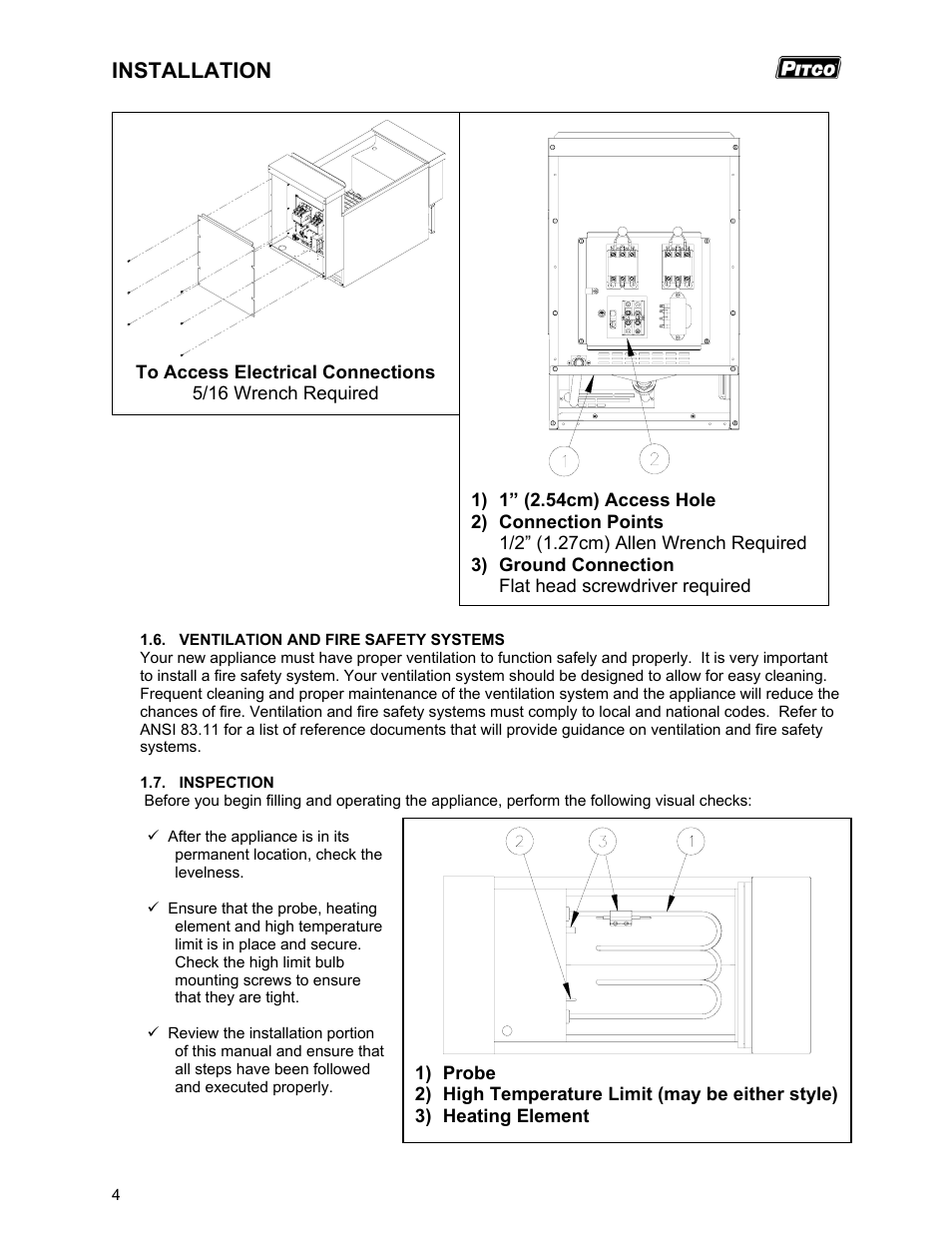 Installation | Pitco Frialator RSCPE14 User Manual | Page 8 / 20