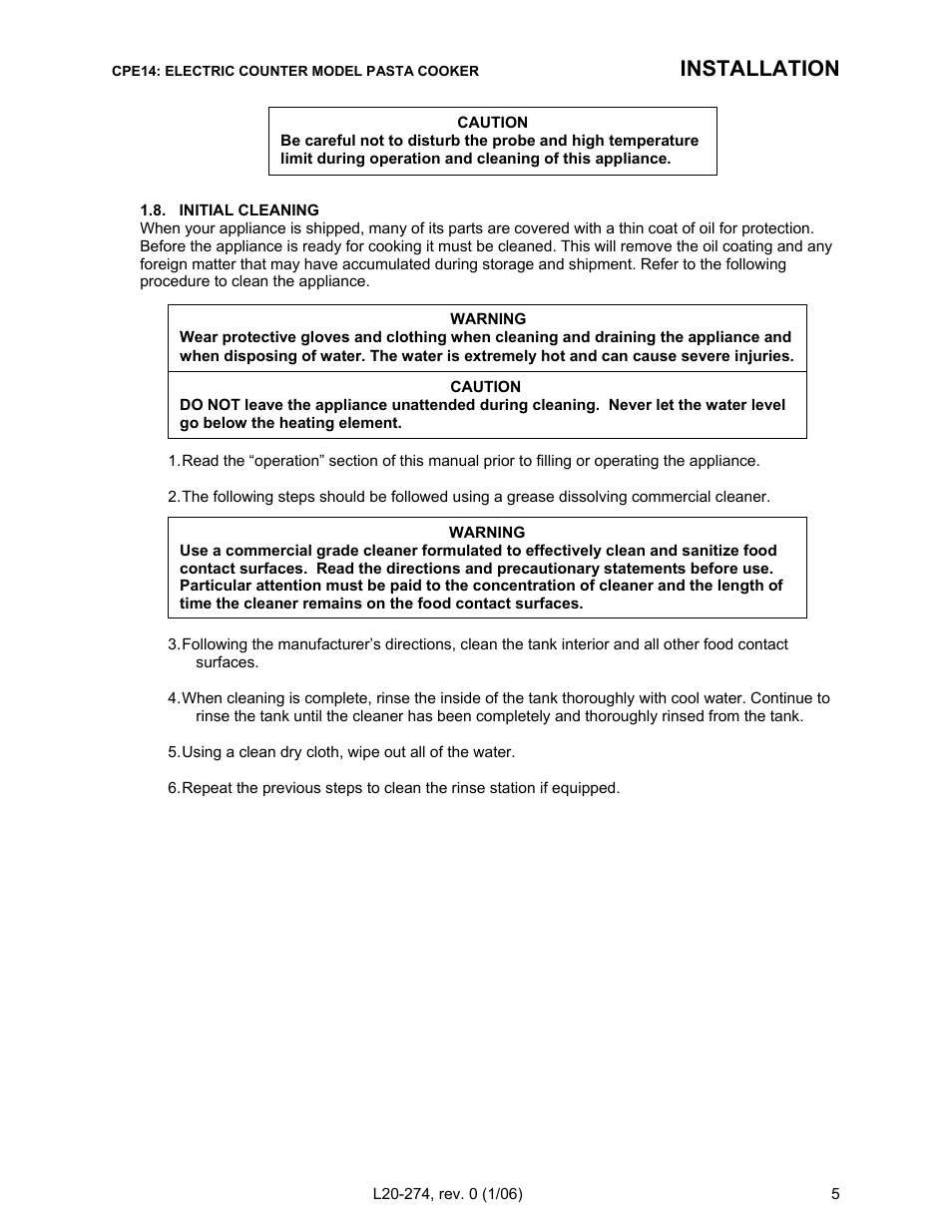 Installation | Pitco Frialator RSCPE14 User Manual | Page 9 / 20