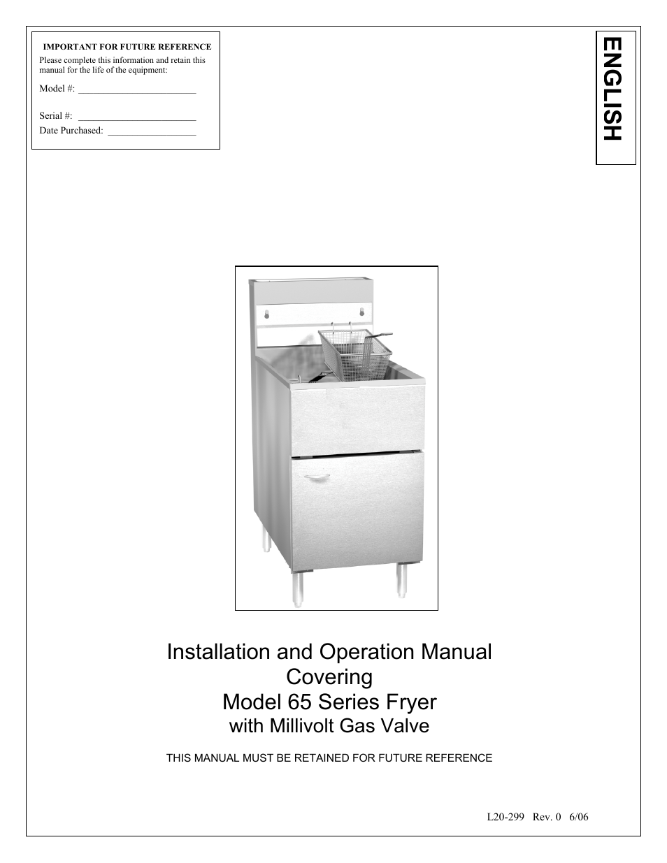 Pitco Frialator 65 Series Fryer with Millivolt Gas Valve User Manual | 20 pages