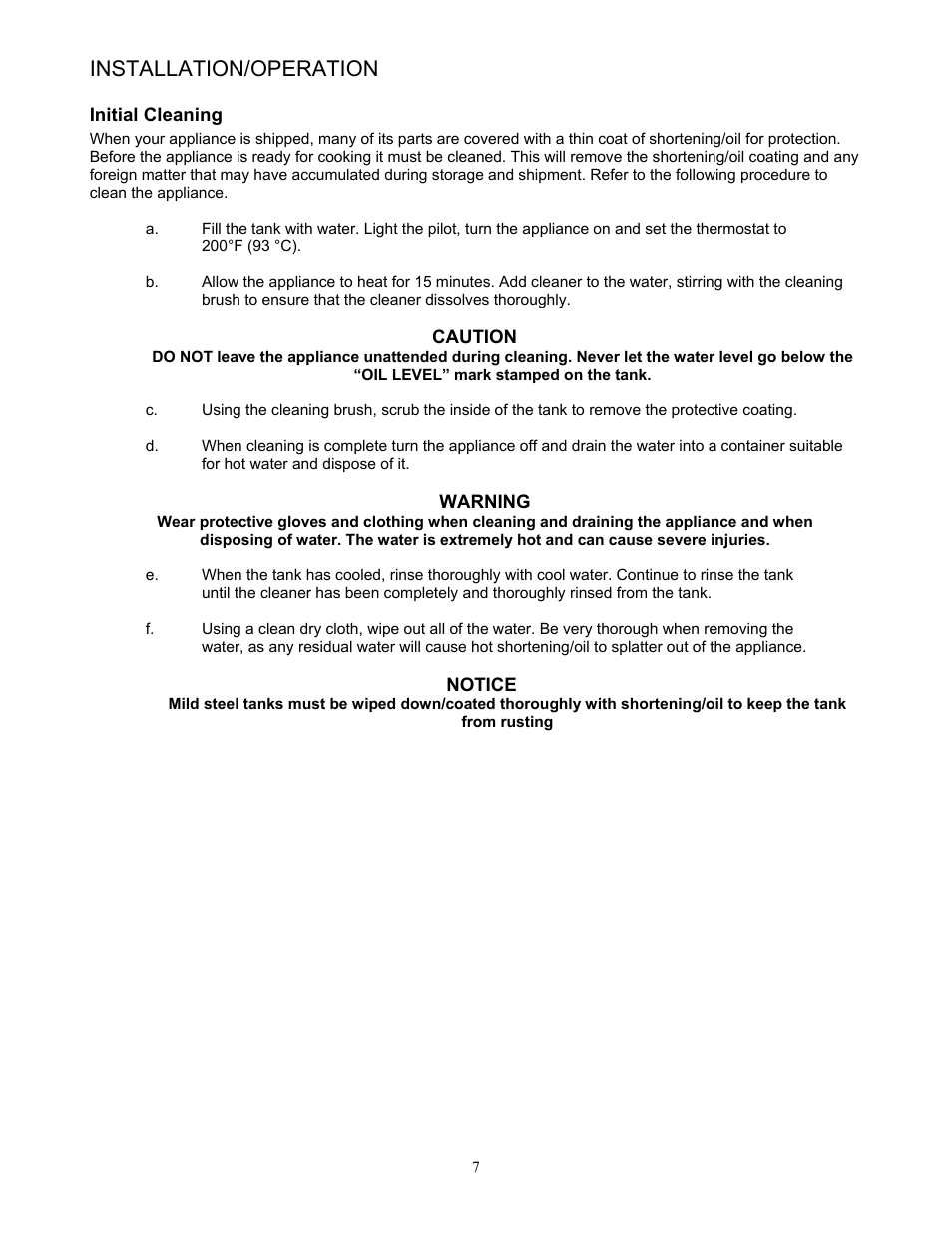 Installation/operation | Pitco Frialator 65 Series Fryer with Millivolt Gas Valve User Manual | Page 10 / 20