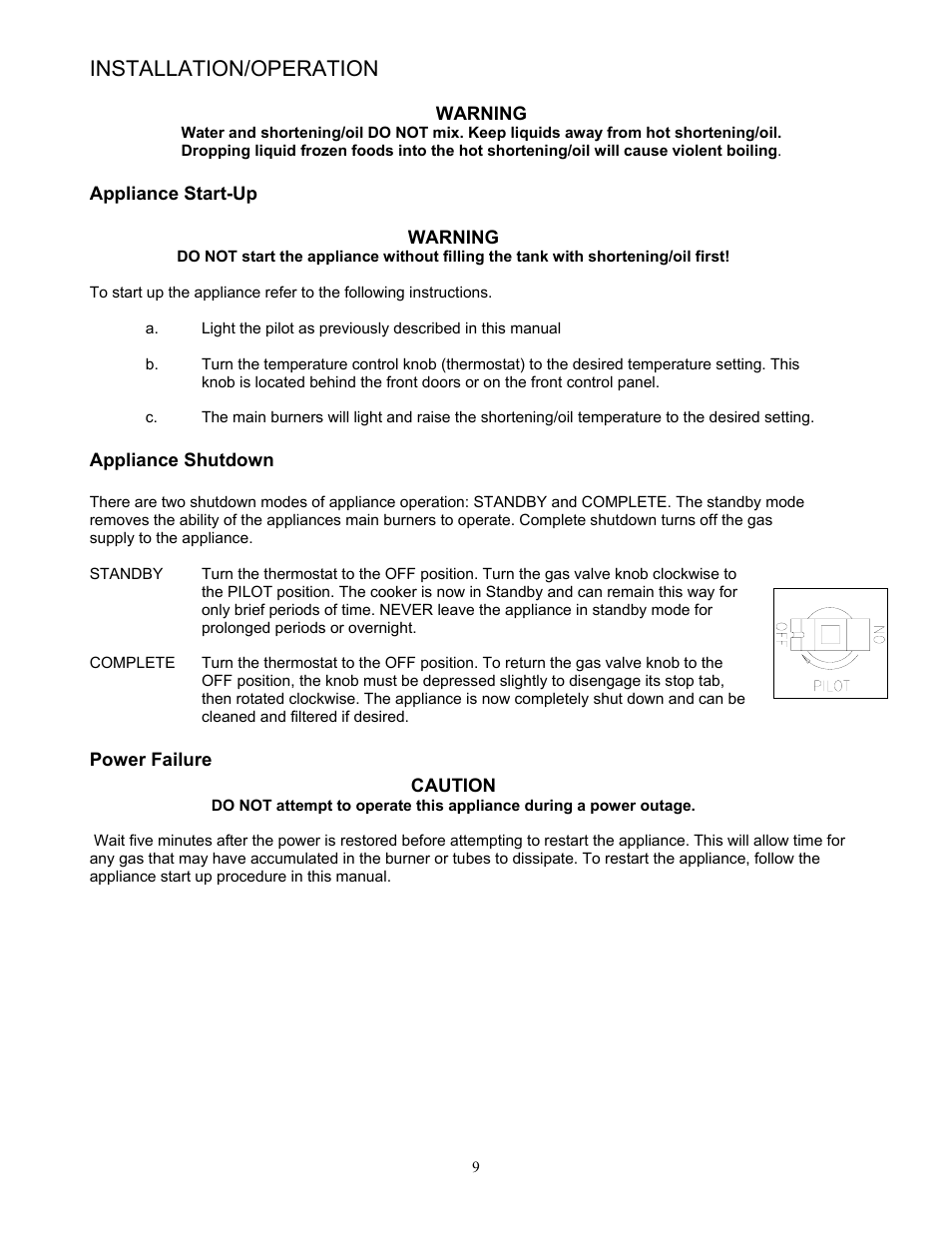 Installation/operation | Pitco Frialator 65 Series Fryer with Millivolt Gas Valve User Manual | Page 12 / 20