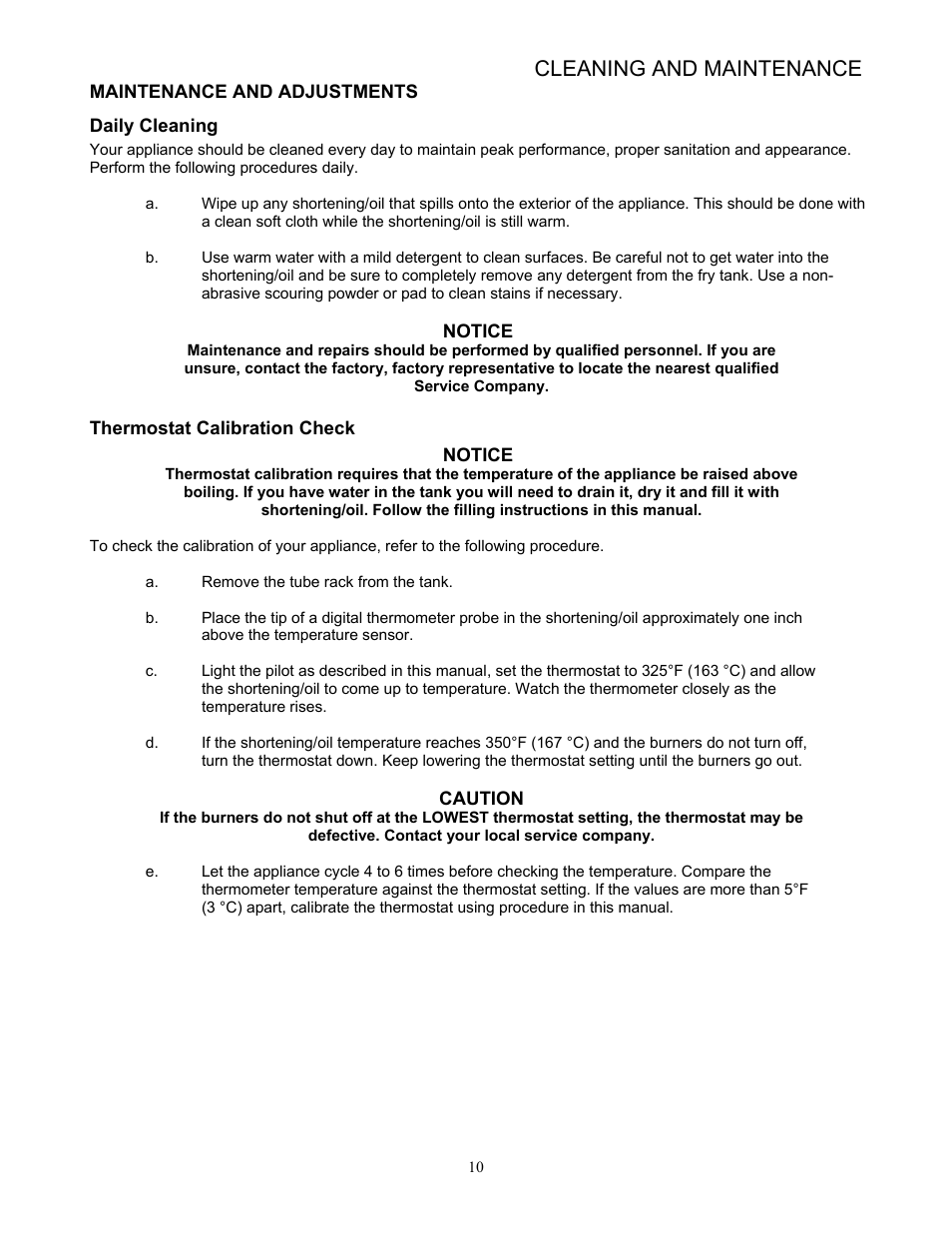 Cleaning and maintenance | Pitco Frialator 65 Series Fryer with Millivolt Gas Valve User Manual | Page 13 / 20