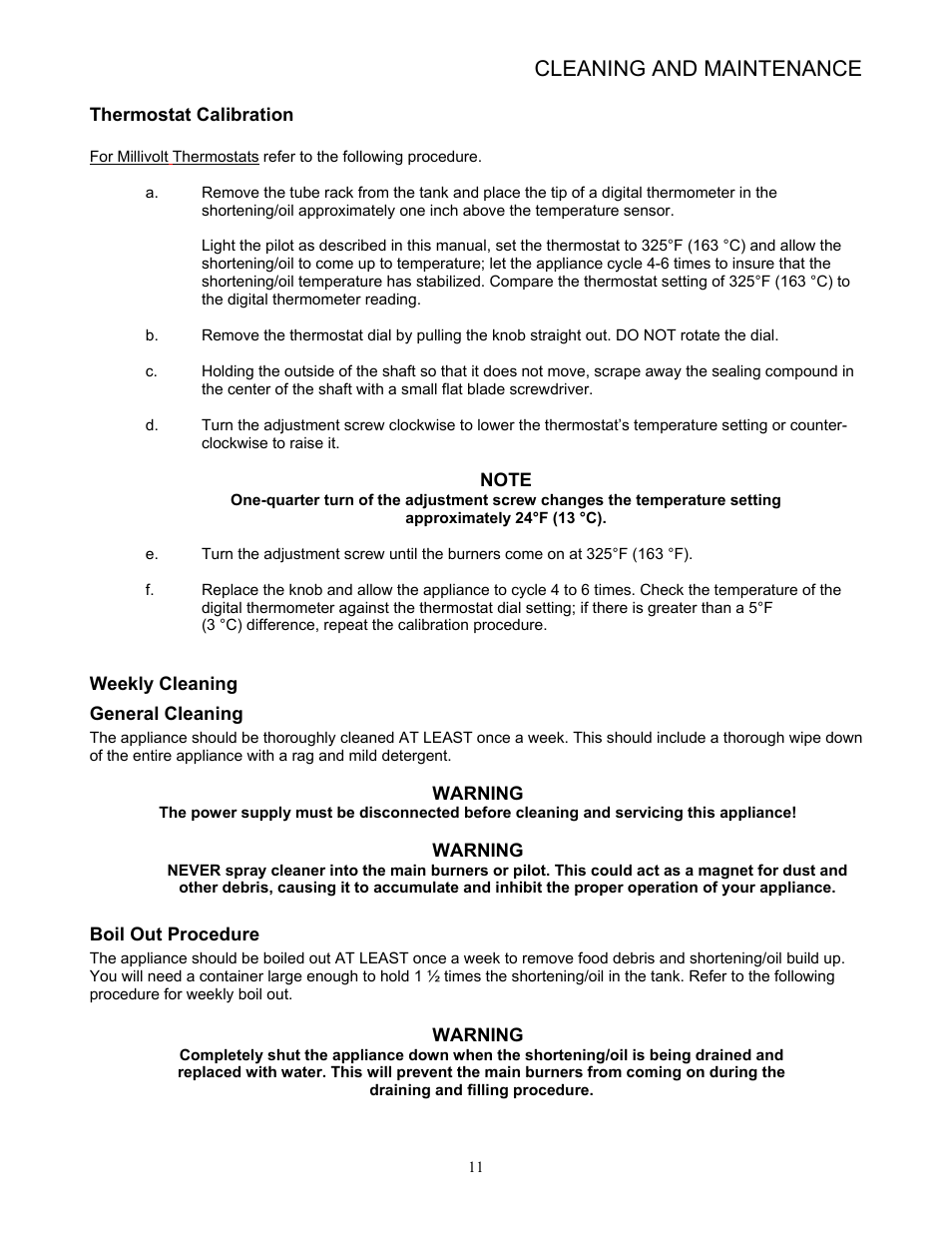 Cleaning and maintenance | Pitco Frialator 65 Series Fryer with Millivolt Gas Valve User Manual | Page 14 / 20