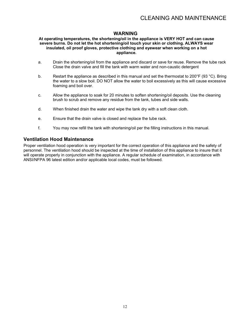 Cleaning and maintenance | Pitco Frialator 65 Series Fryer with Millivolt Gas Valve User Manual | Page 15 / 20