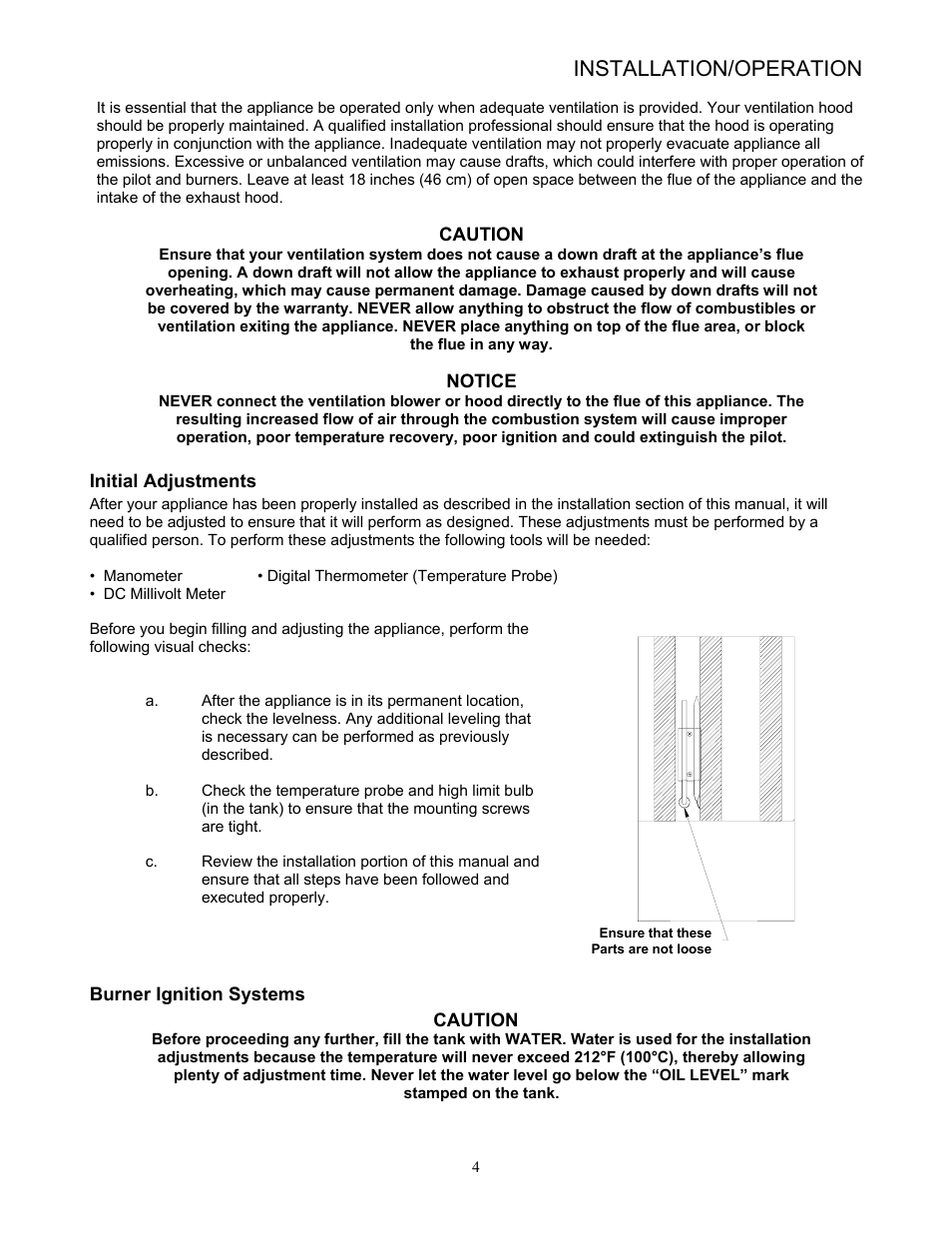 Installation/operation | Pitco Frialator 65 Series Fryer with Millivolt Gas Valve User Manual | Page 7 / 20