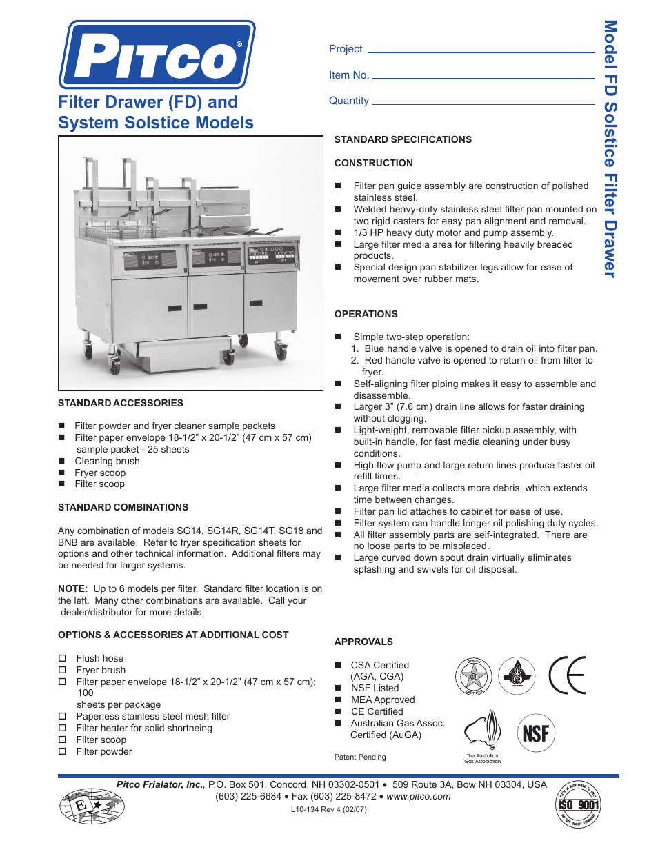 Pitco Frialator SG14R User Manual | 2 pages