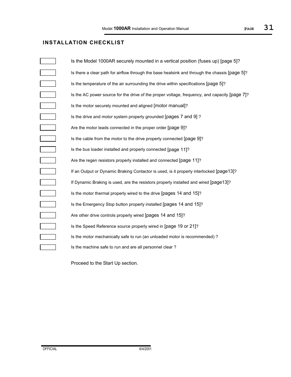 Installation checklist | PowerTec Regenerative Brushless DC Motor Control 1000AR User Manual | Page 32 / 57