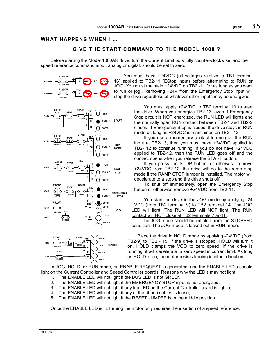 What happens when i, Give the start command to the model 1000, 1000ar | PowerTec Regenerative Brushless DC Motor Control 1000AR User Manual | Page 36 / 57